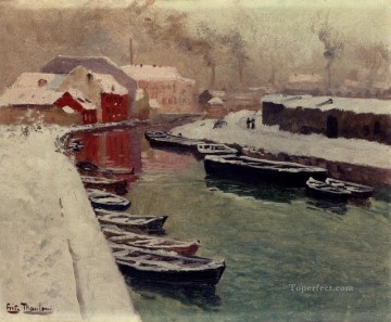 ブルック川の流れ Painting - 雪のハーボ印象派ノルウェーの風景フリッツ・タウロー川